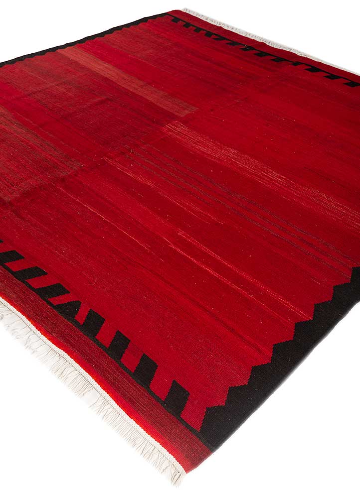 nayaab red and orange wool flat weaves Rug - FloorShot