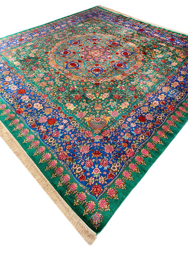 gulmarg green silk hand knotted Rug - FloorShot