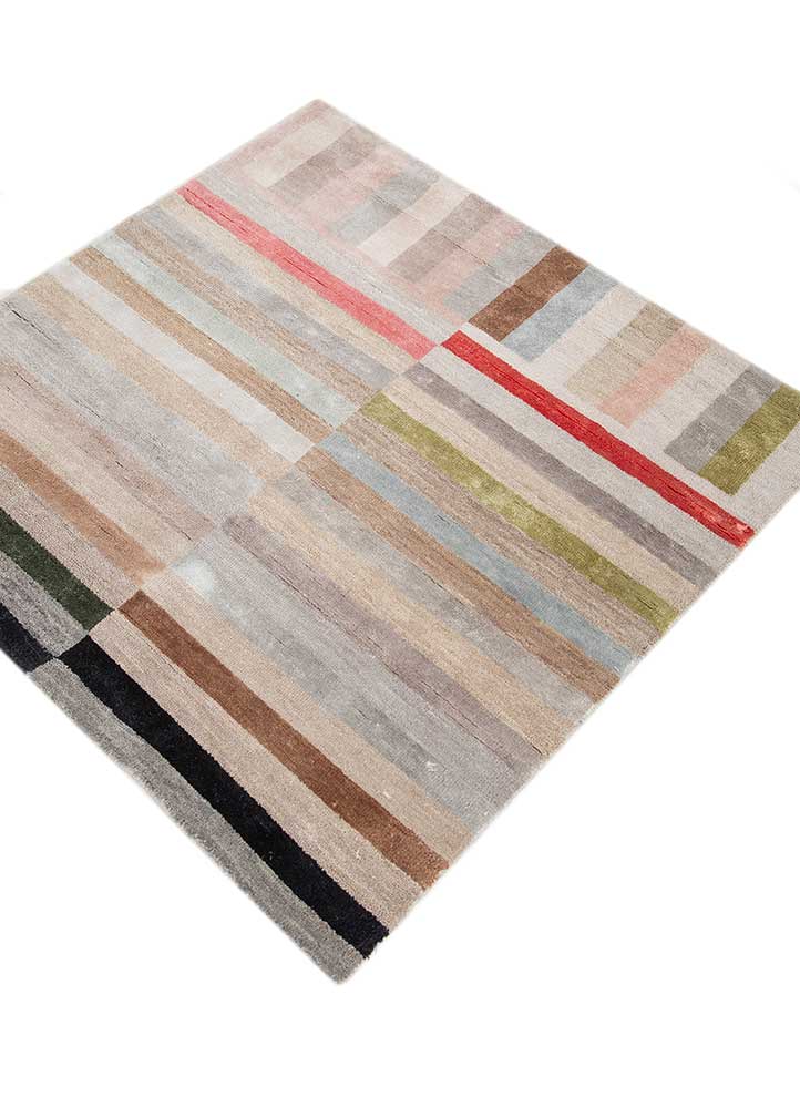 pathways grey and black wool and bamboo silk hand knotted Rug - FloorShot
