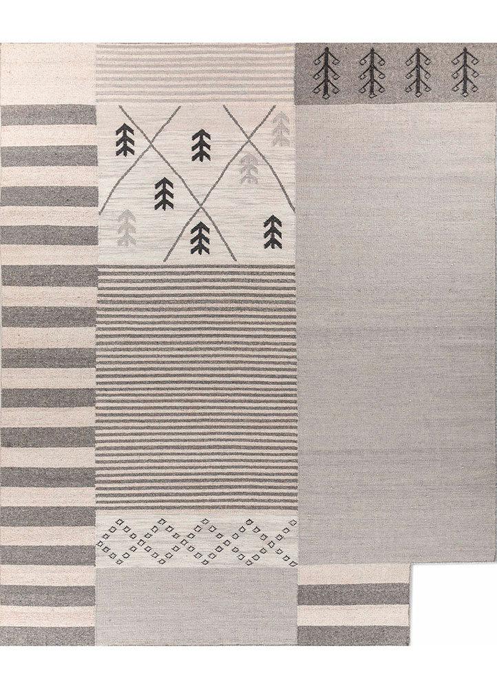 bedouin blue wool and viscose flat weaves Rug - HeadShot