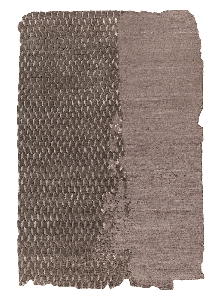 edge and essence grey and black wool and bamboo silk hand knotted Rug - HeadShot