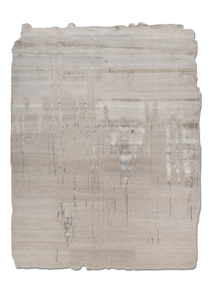 edge and essence grey and black wool and bamboo silk hand knotted Rug - HeadShot