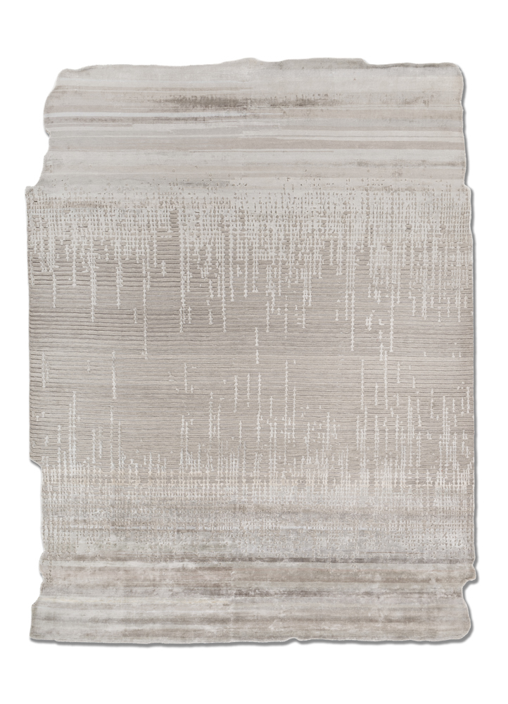 edge and essence grey and black wool and bamboo silk hand knotted Rug - HeadShot
