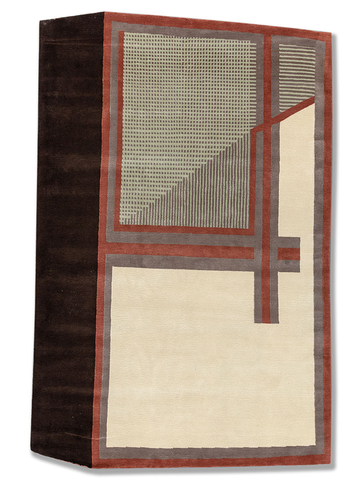 box red and orange wool hand knotted Rug - HeadShot