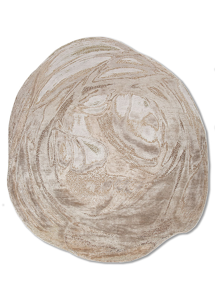 aprezo ivory wool and bamboo silk hand knotted Rug - HeadShot
