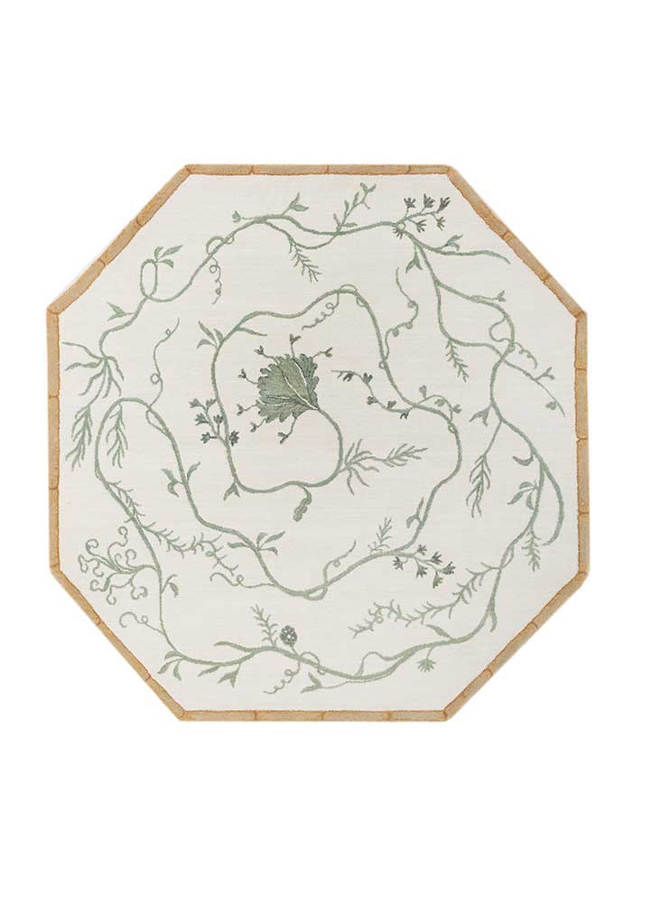 jardins du monde beige and brown wool hand knotted Rug - HeadShot