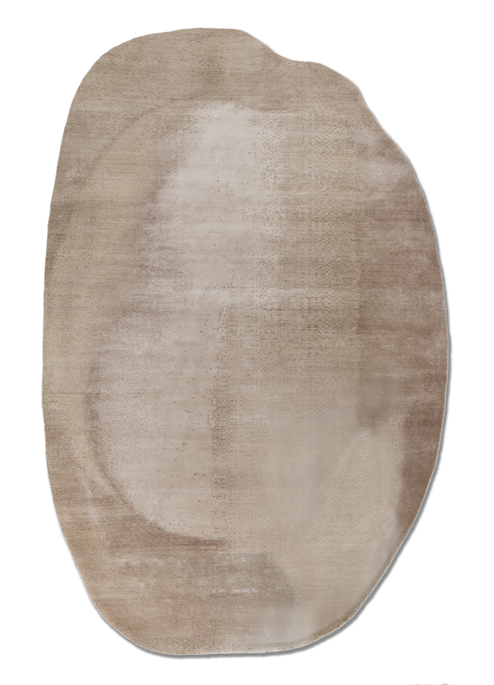 entropy beige and brown wool and bamboo silk hand knotted Rug - HeadShot