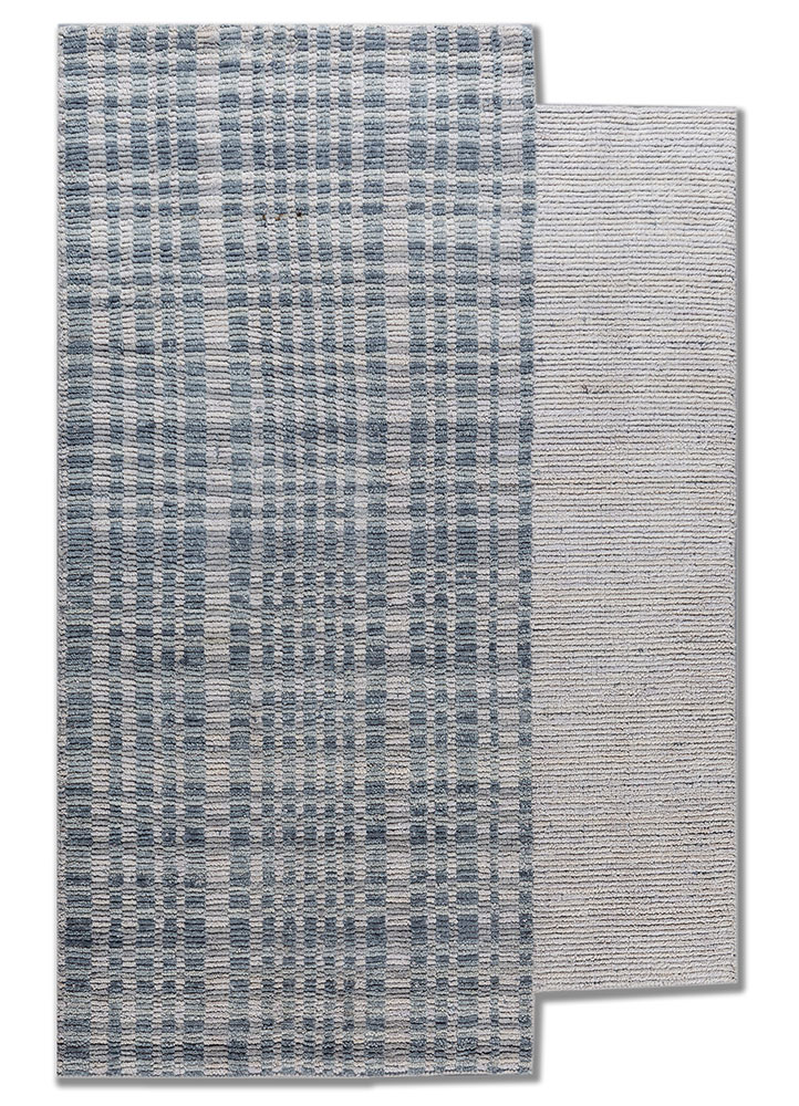 saga blue wool hand loom Rug - HeadShot