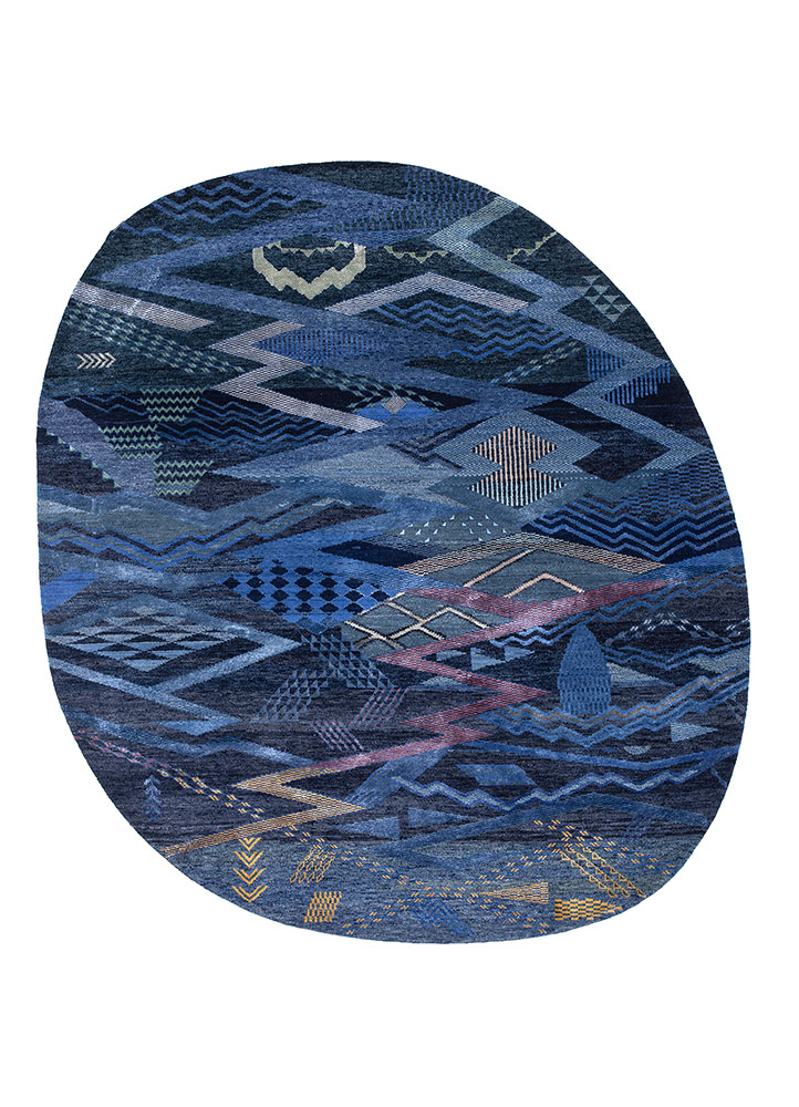 manchaha blue wool and bamboo silk hand knotted Rug - HeadShot