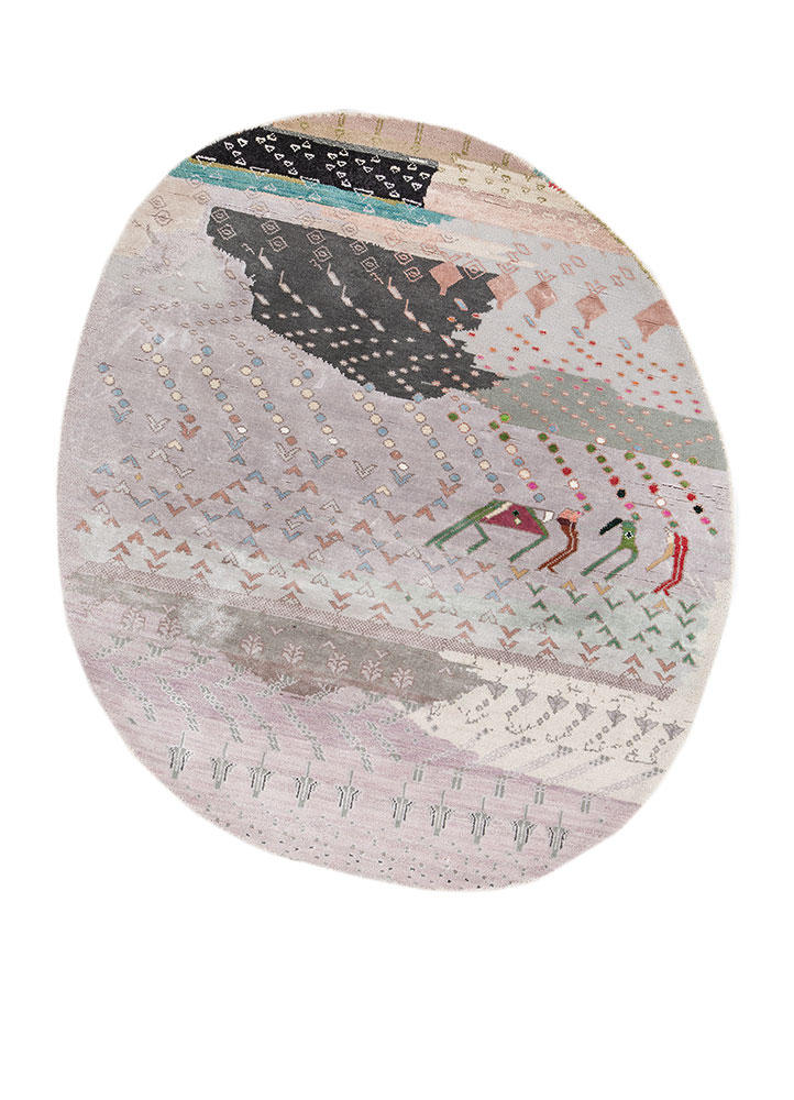 manchaha pink and purple wool and bamboo silk hand knotted Rug - HeadShot