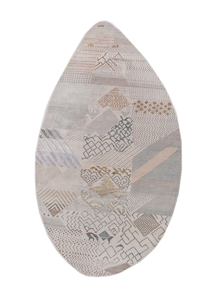 manchaha ivory wool and bamboo silk hand knotted Rug - HeadShot