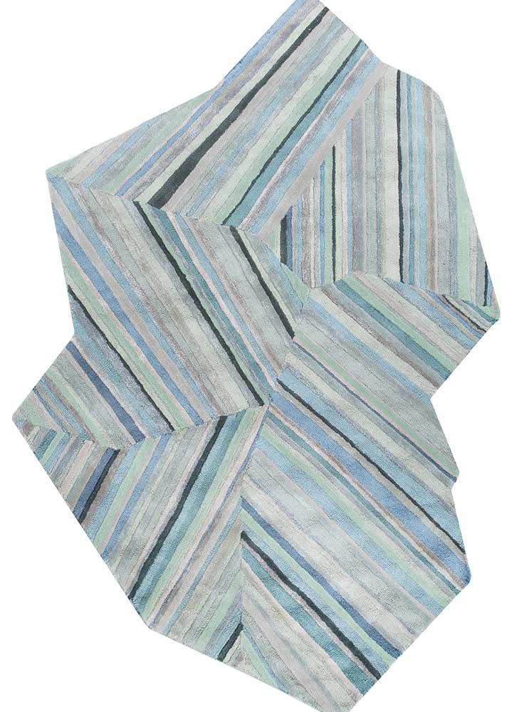pathways blue wool and viscose hand tufted Rug - HeadShot