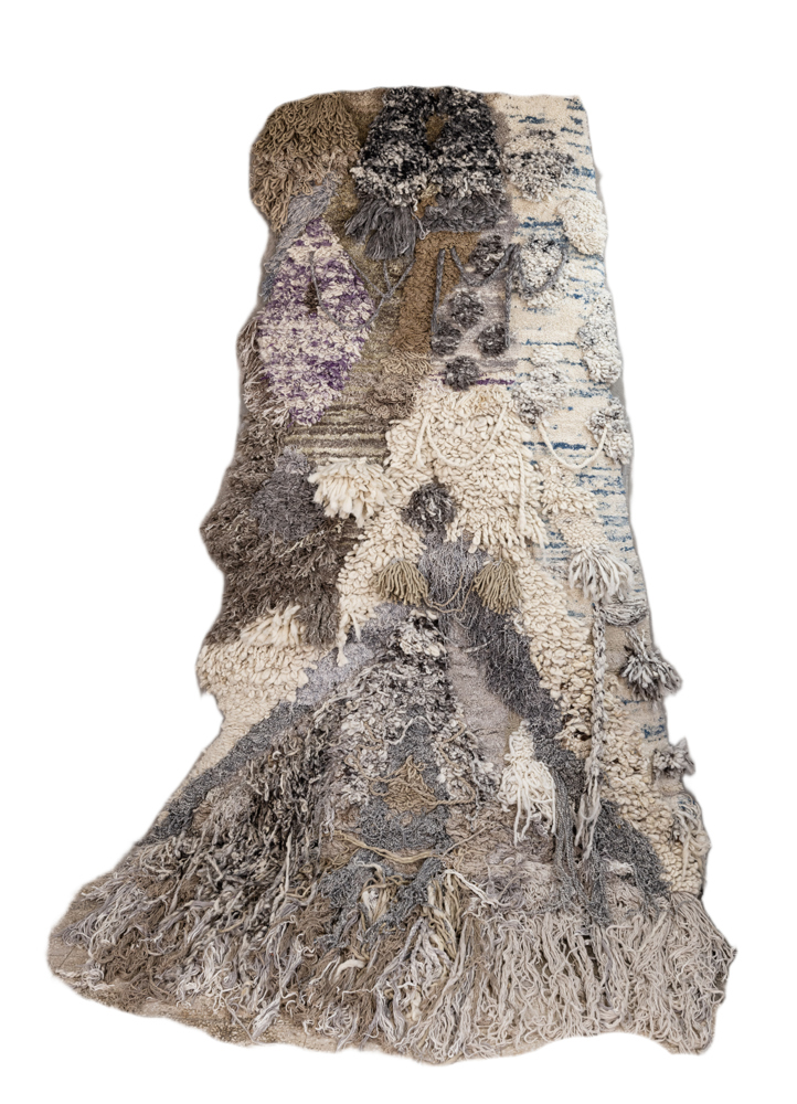 wall installation beige and brown wool and bamboo silk hand knotted WALL ART & TAPESTRY - HeadShot