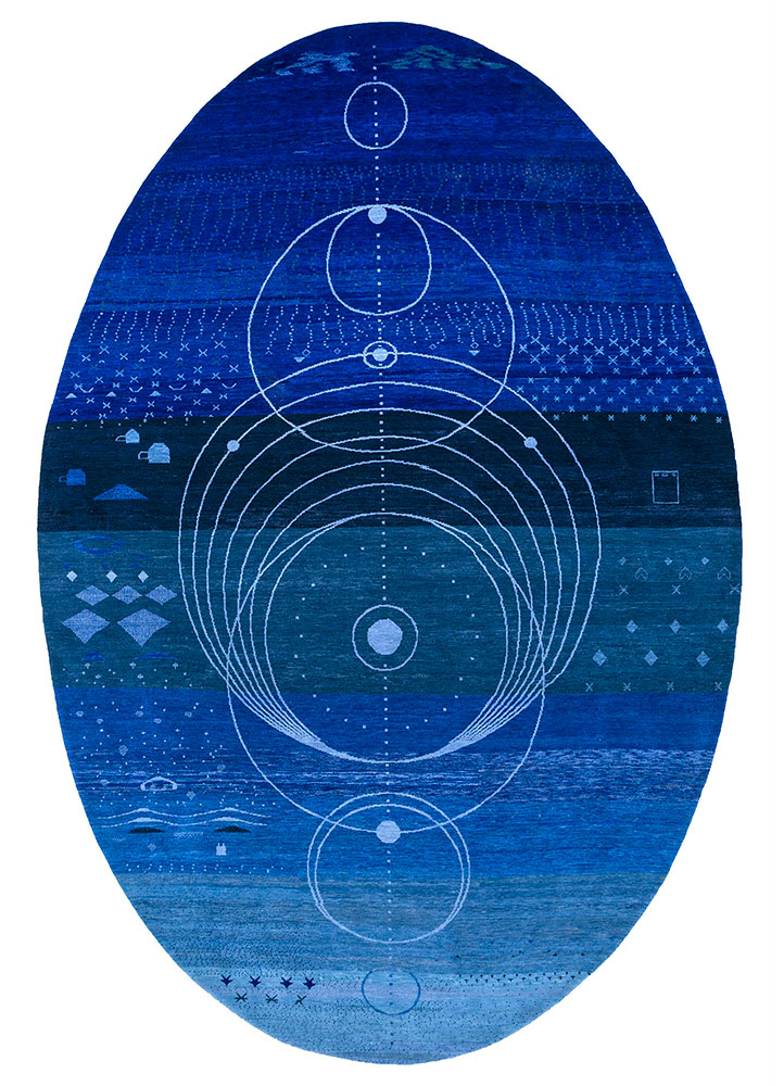 manchaha blue wool hand knotted Rug - HeadShot