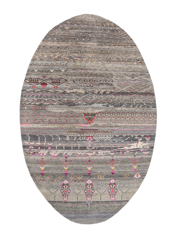 Manchaha Grey & Black Hand Knotted Wool & Silk Rugs - Lub-6593