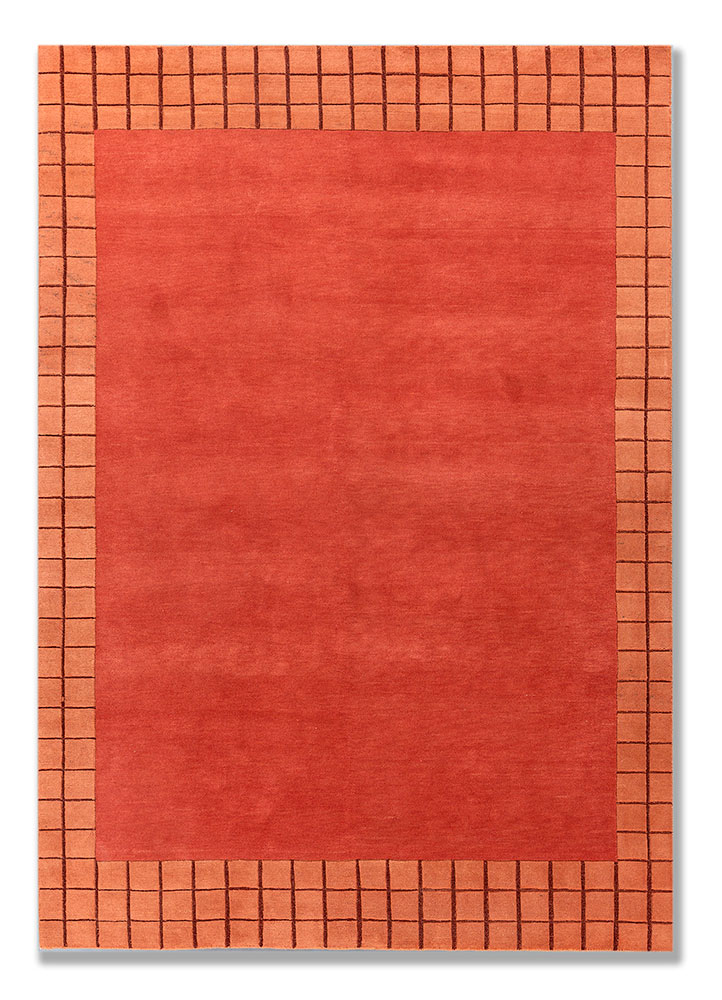 sthir red and orange wool hand knotted Rug - HeadShot