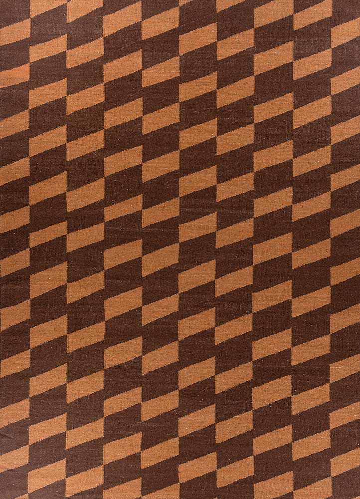 indusbar beige and brown silk flat weaves Rug - HeadShot