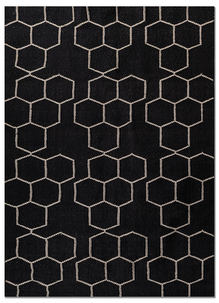 indusbar grey and black polyester flat weaves Rug - HeadShot