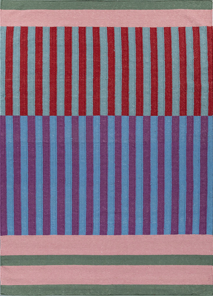 checkers pink and purple wool flat weaves Rug - HeadShot