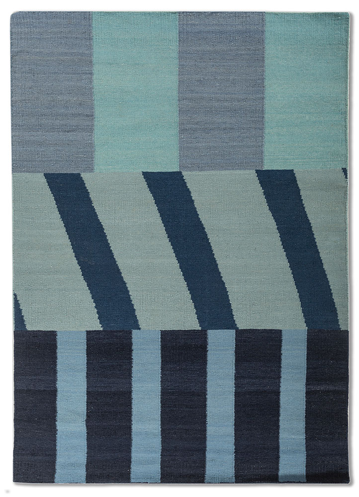 checkers blue wool flat weaves Rug - HeadShot