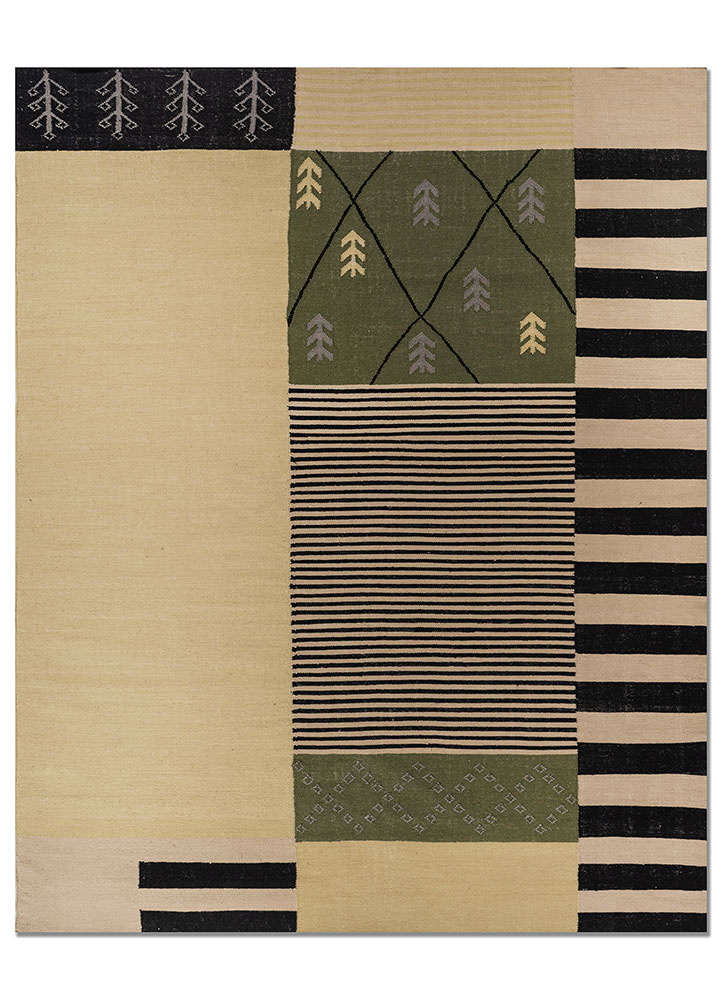 indusbar green wool flat weaves Rug - HeadShot