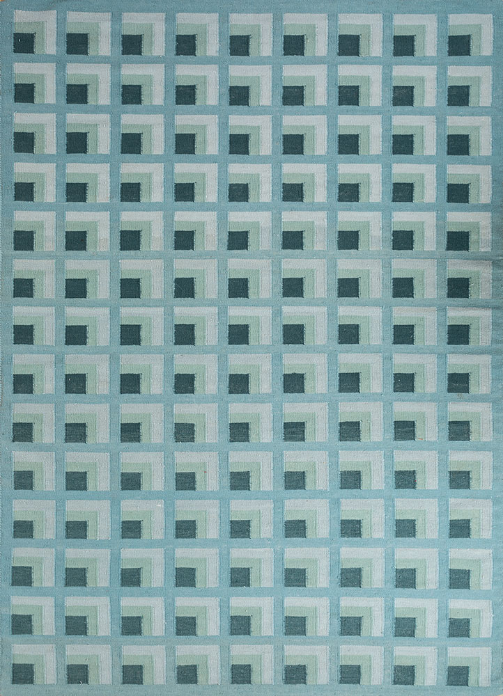 checkers blue wool flat weaves Rug - HeadShot
