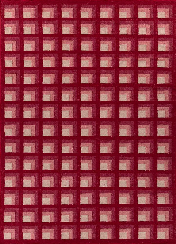 checkers red and orange wool flat weaves Rug - HeadShot