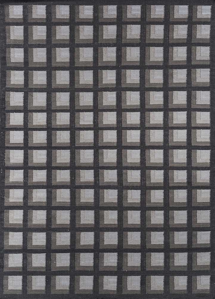 checkers blue wool flat weaves Rug - HeadShot