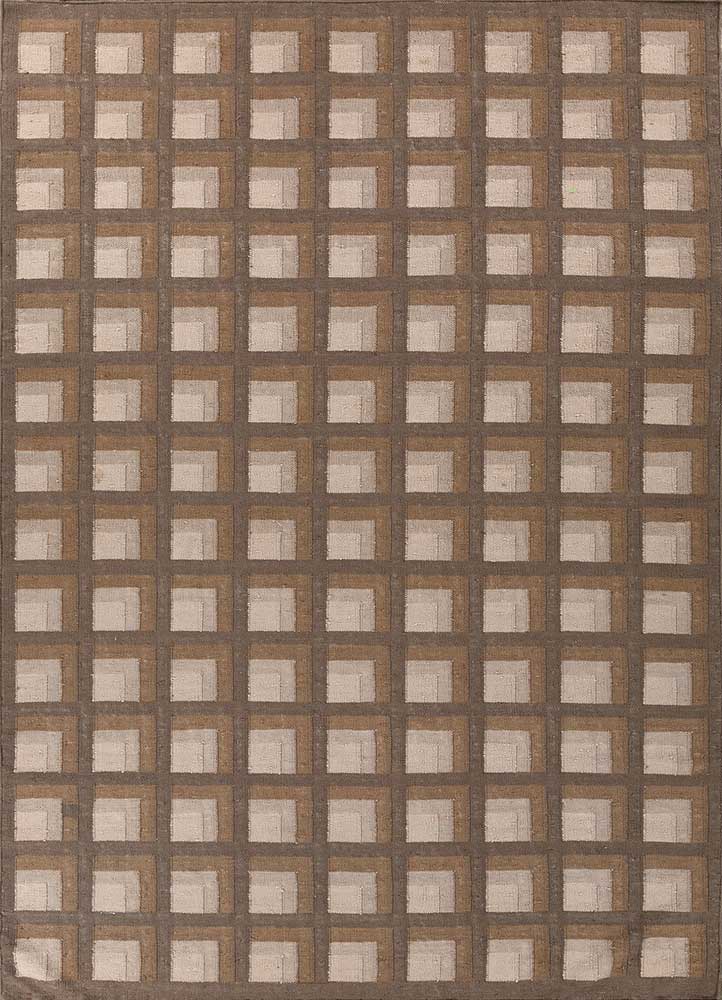 checkers beige and brown wool flat weaves Rug - HeadShot