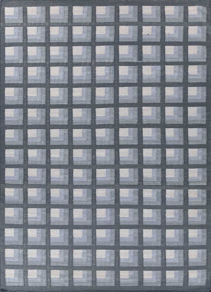 checkers blue wool flat weaves Rug - HeadShot