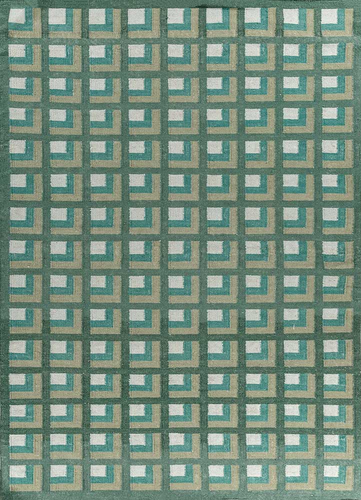 checkers green wool flat weaves Rug - HeadShot