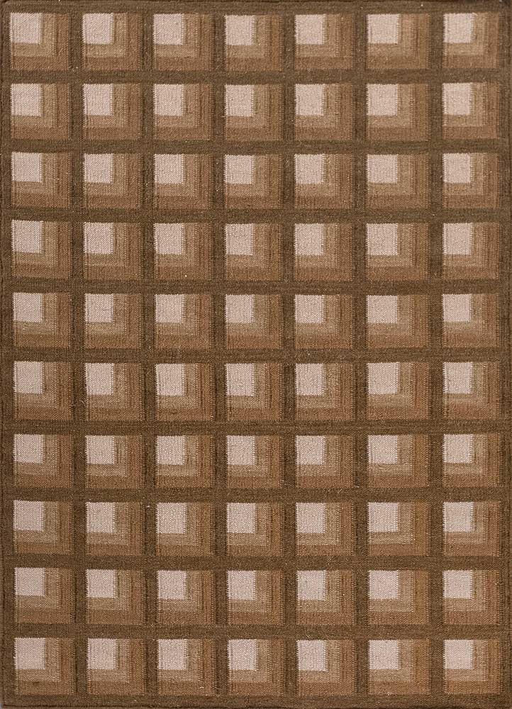 checkers beige and brown wool flat weaves Rug - HeadShot