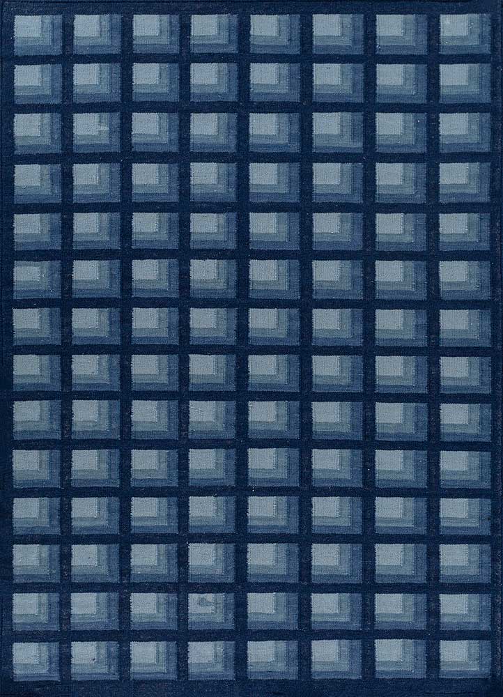 checkers blue wool flat weaves Rug - HeadShot