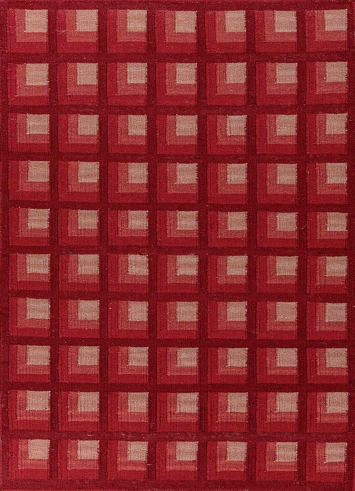 checkers red and orange wool flat weaves Rug - HeadShot
