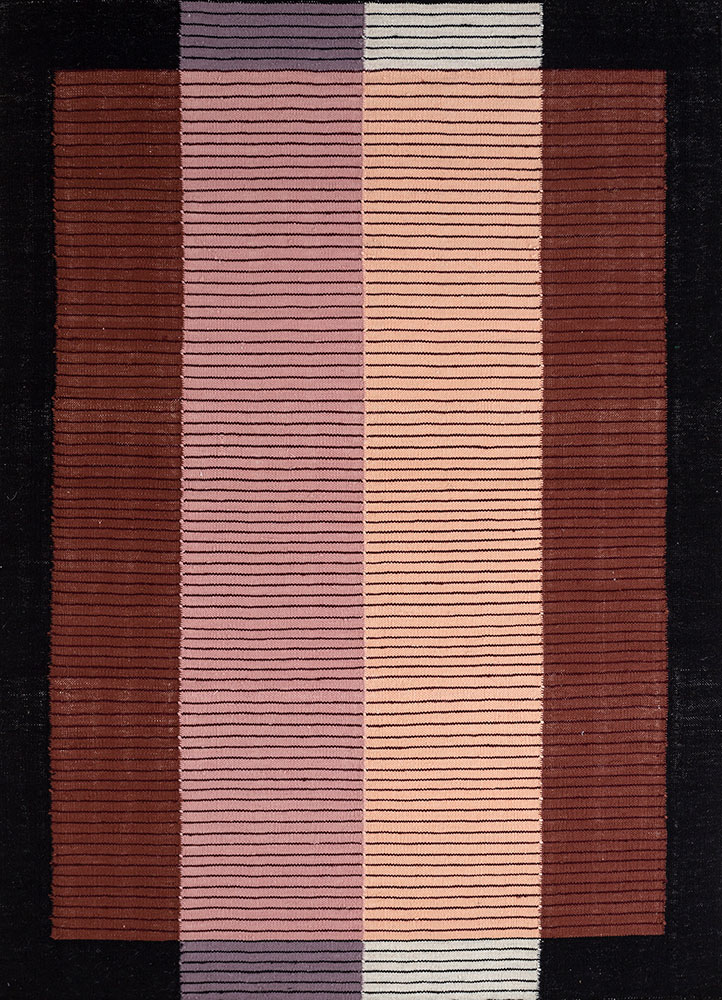 checkers red and orange wool flat weaves Rug - HeadShot