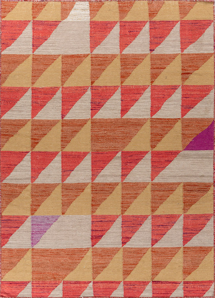 checkers beige and brown wool flat weaves Rug - HeadShot