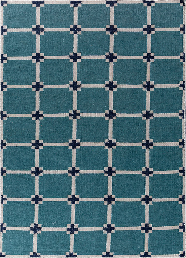 alhambra blue wool flat weaves Rug - HeadShot