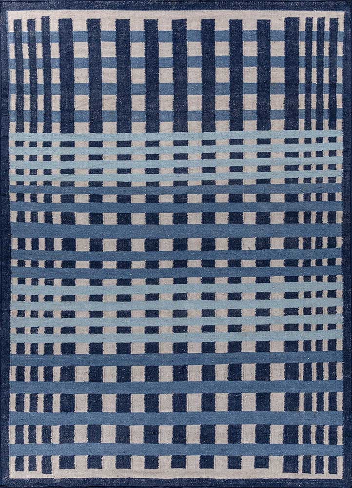 alhambra blue wool flat weaves Rug - HeadShot