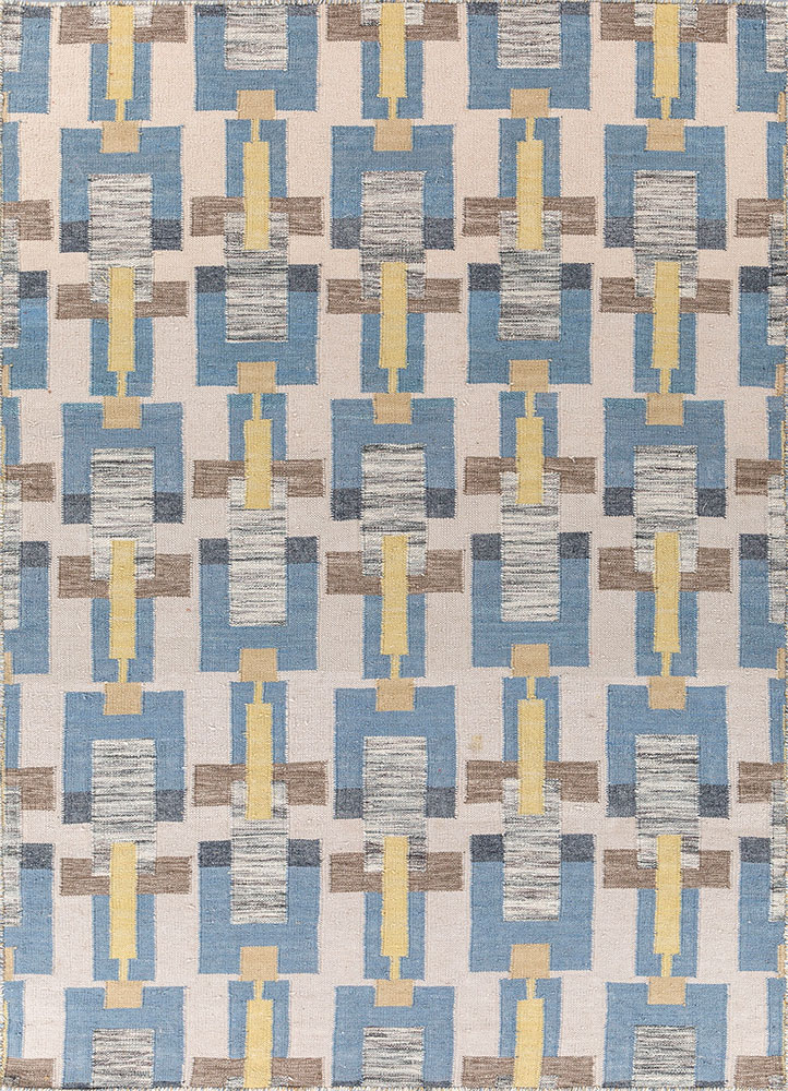 checkers blue wool flat weaves Rug - HeadShot