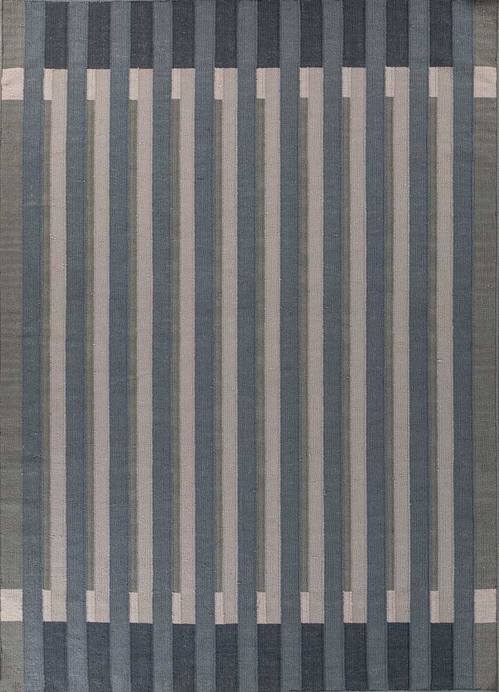 checkers blue wool flat weaves Rug - HeadShot