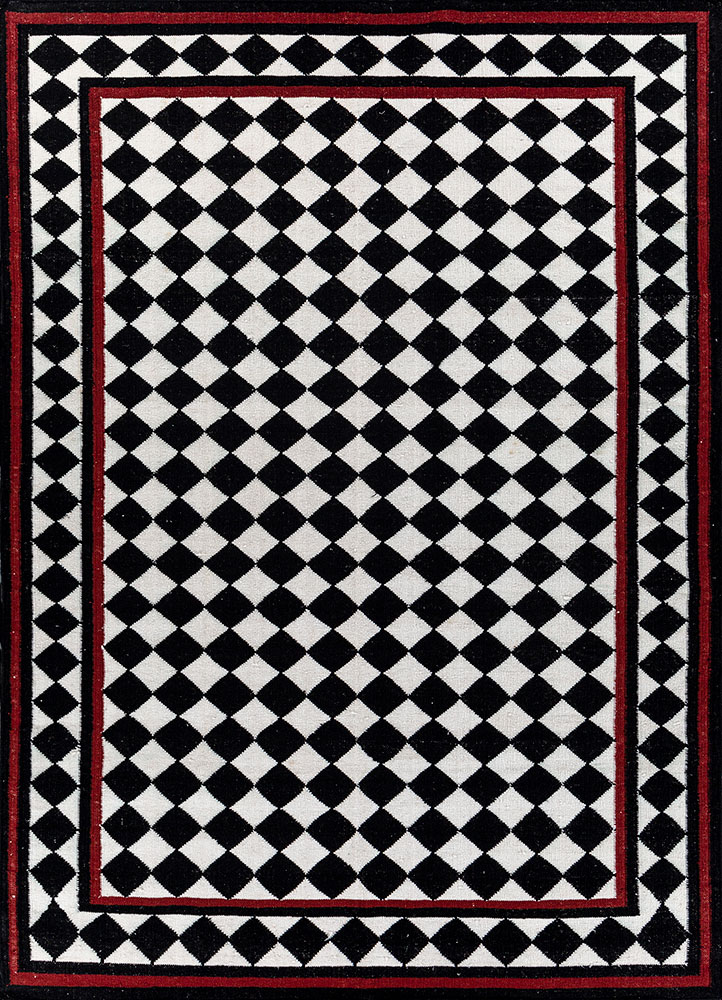 alhambra grey and black wool flat weaves Rug - HeadShot