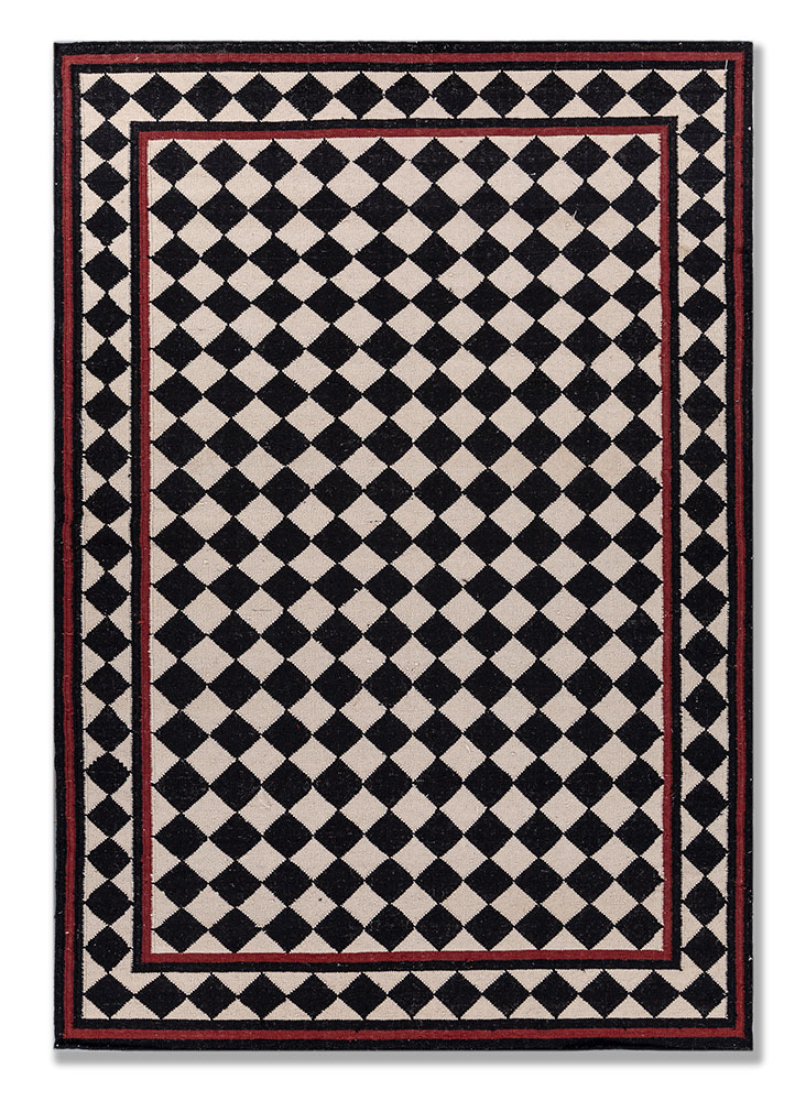 alhambra grey and black wool flat weaves Rug - HeadShot