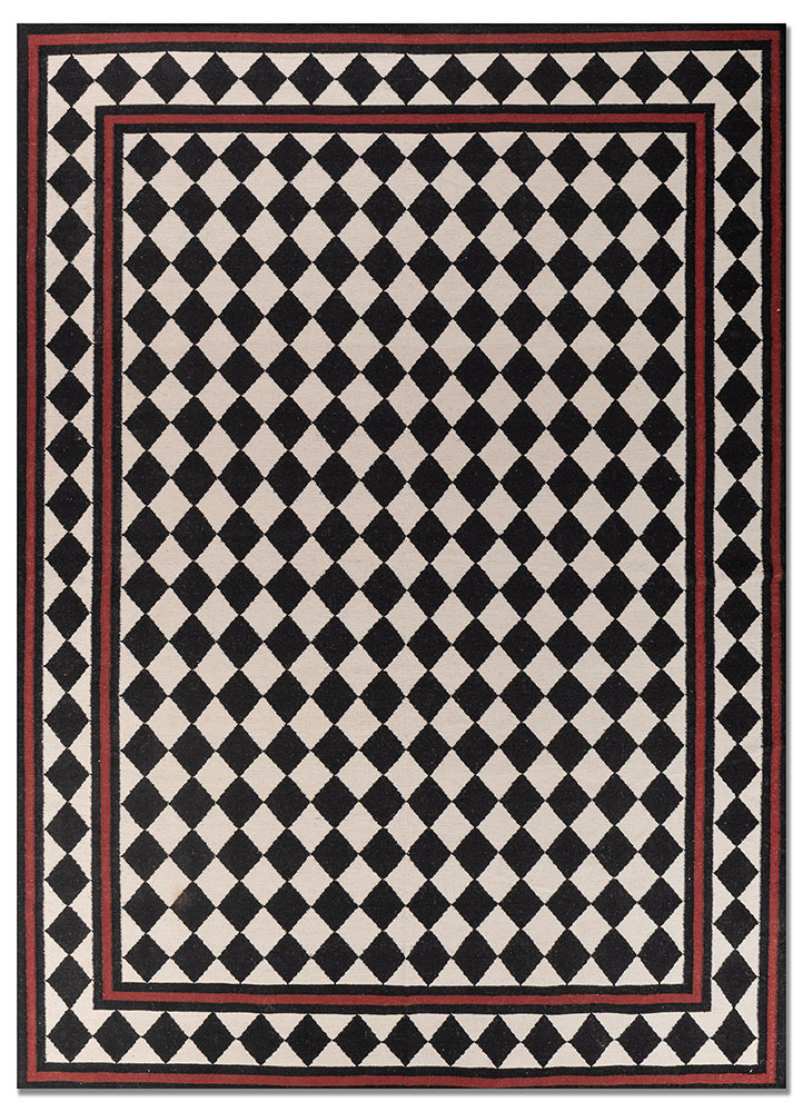 alhambra grey and black wool flat weaves Rug - HeadShot