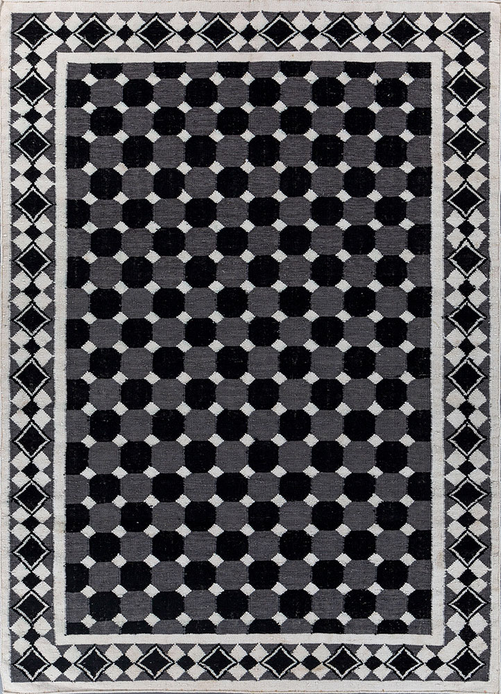 alhambra grey and black wool flat weaves Rug - HeadShot