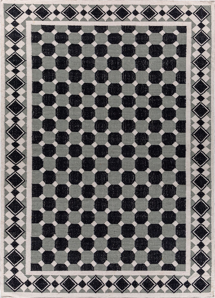 alhambra grey and black wool flat weaves Rug - HeadShot