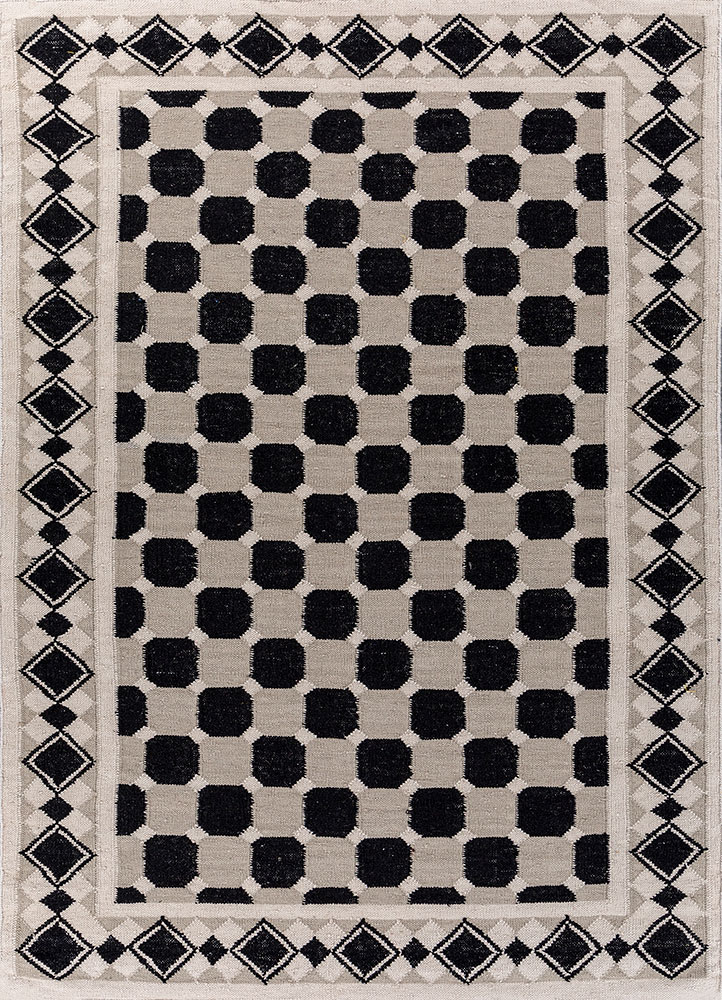 alhambra grey and black wool flat weaves Rug - HeadShot