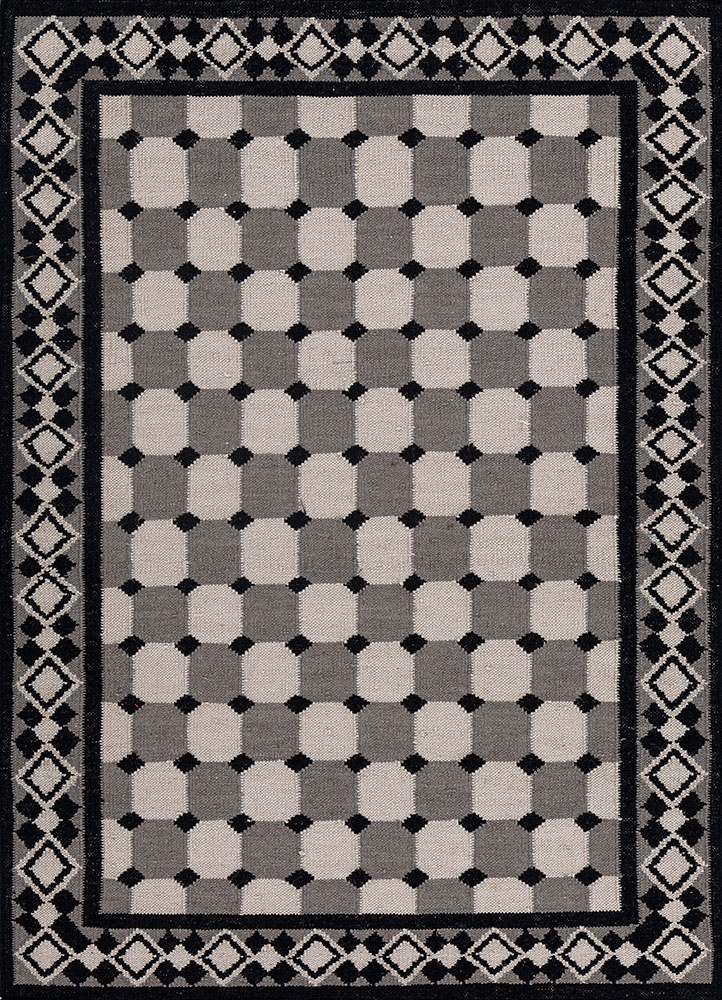 alhambra grey and black wool flat weaves Rug - HeadShot