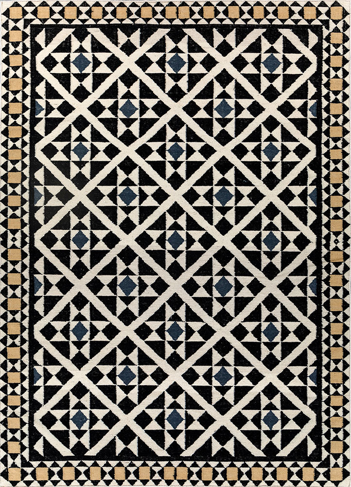 alhambra grey and black wool flat weaves Rug - HeadShot