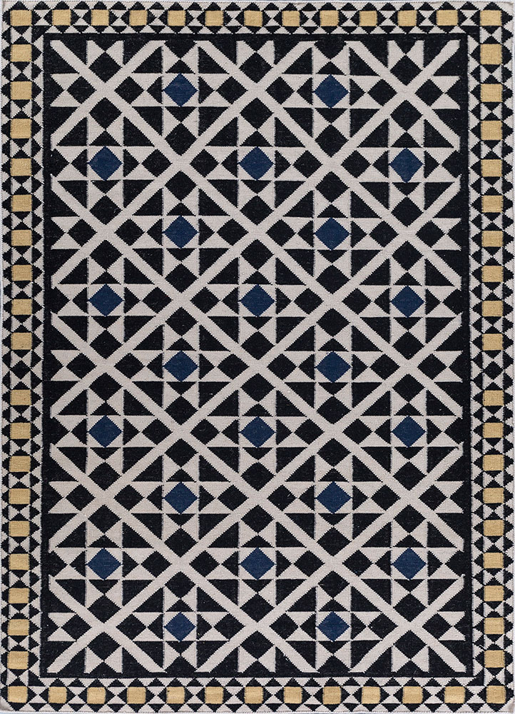 alhambra grey and black wool flat weaves Rug - HeadShot