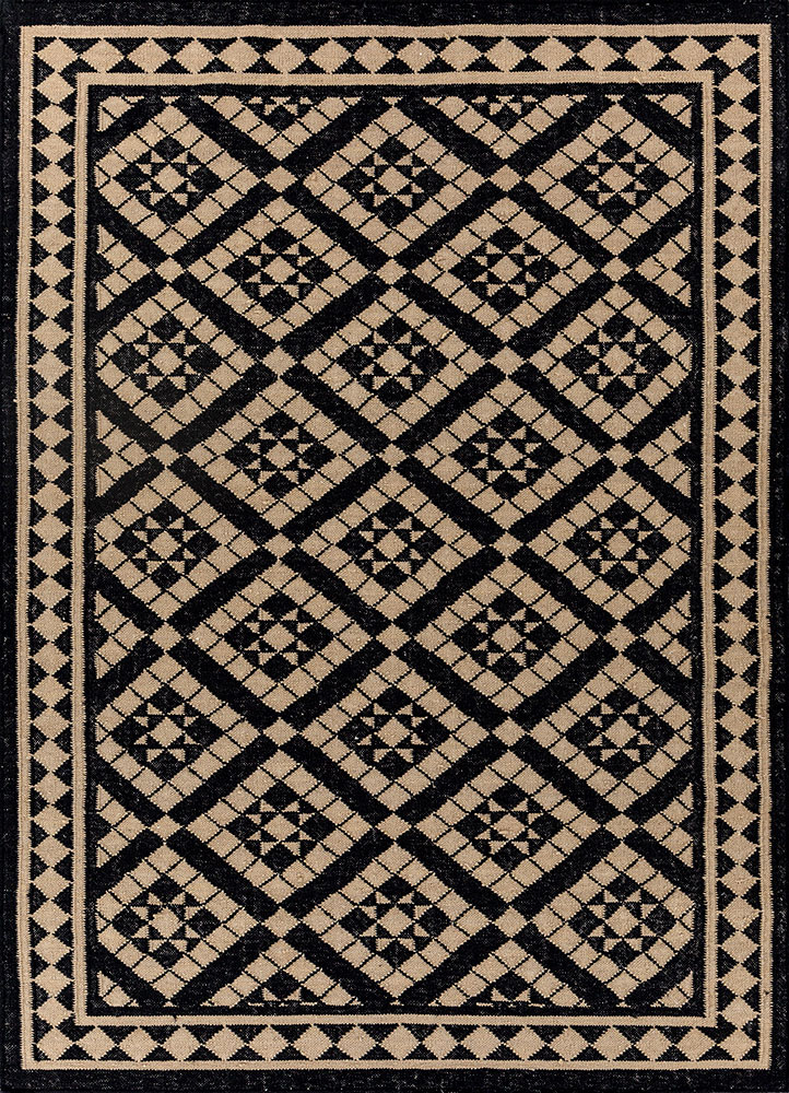 alhambra grey and black wool flat weaves Rug - HeadShot